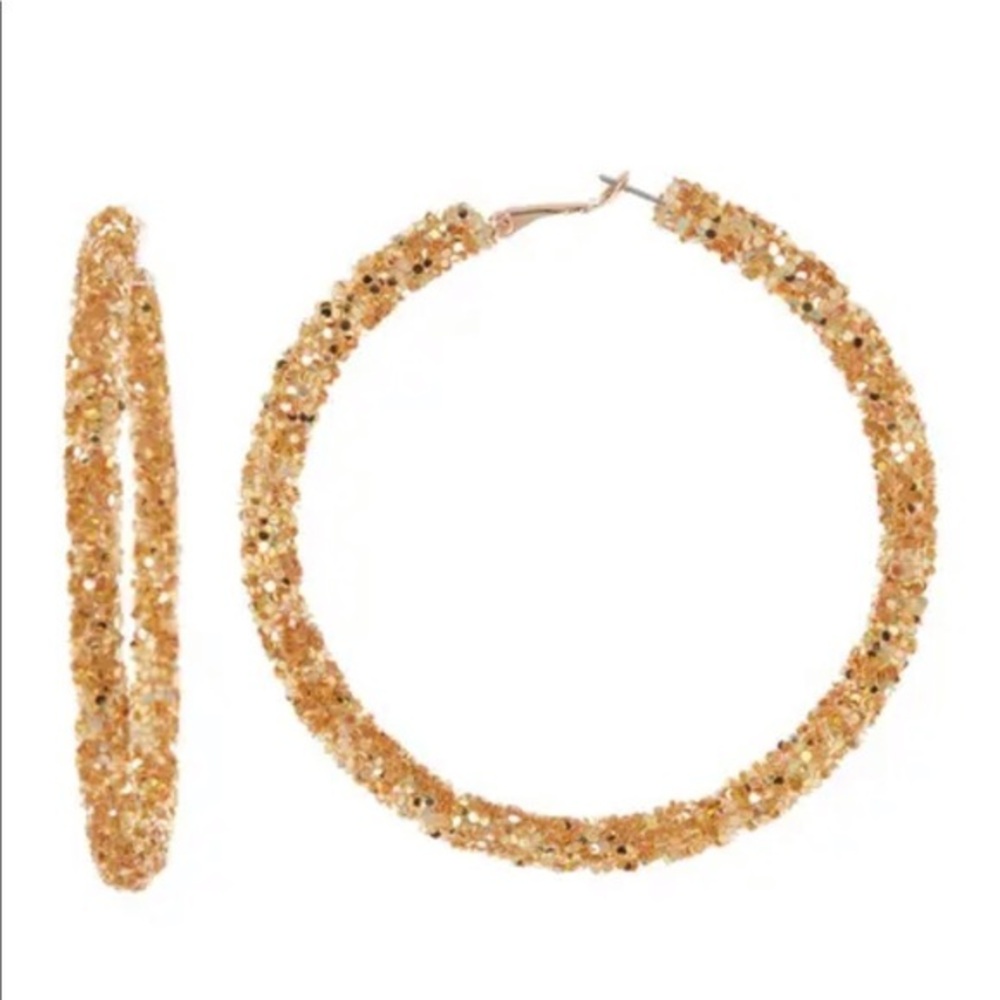 New Free Press 60mm Gold Glitter Hoop Earrings